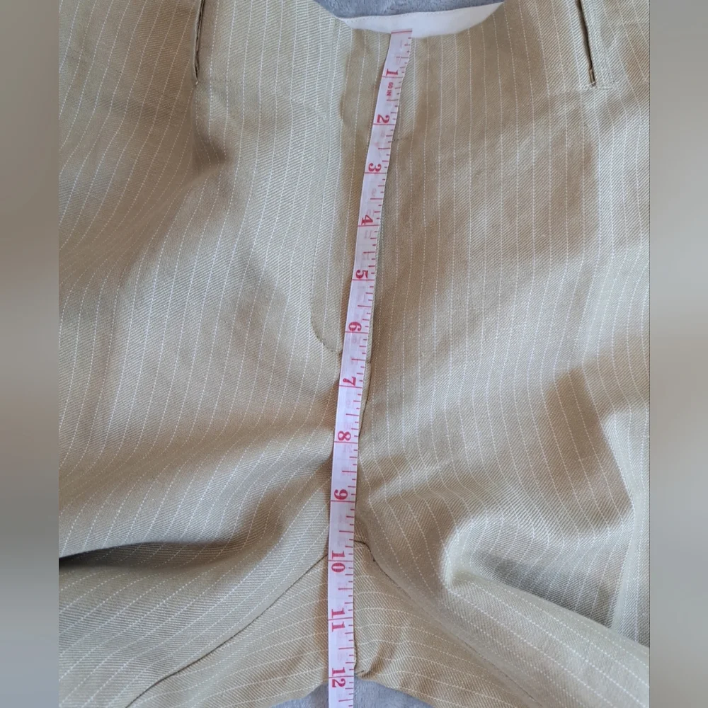 Women’s Tape Measure Beige Striped Linen Blend Career Style Pants Size 10 - Picture 15 of 16